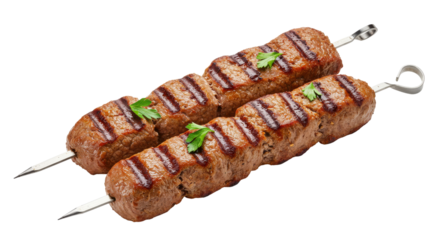 Grilled kofta kebab skewers with parsley isolated PNG with Transparent Background