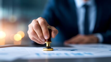 Fototapeta premium Notary Stamping Financial Documents for Validity Verification - Professional Notarization Concept with Copy Space for Text