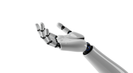 Robotic hand holding or presenting something isolated PNG with Transparent Background