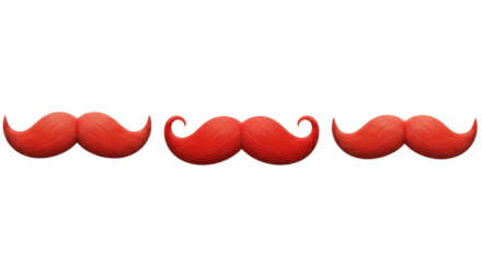 Row of red mustaches isolated PNG with Transparent Background