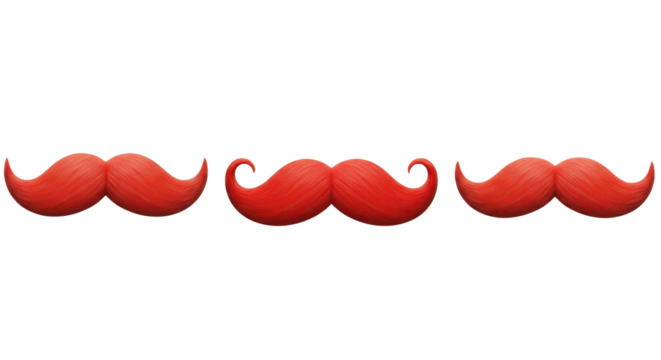 Row of red mustaches isolated PNG with Transparent Background