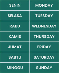 Bilingual Weekdays Chart &ndash; Indonesian & English Days