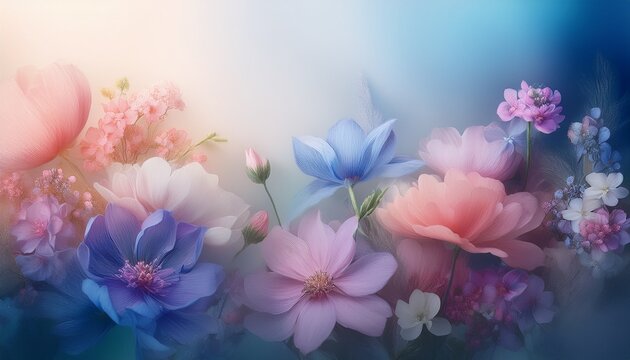 delicate florals dissolve into misty colors forming an ethereal composition of nature inspired beauty