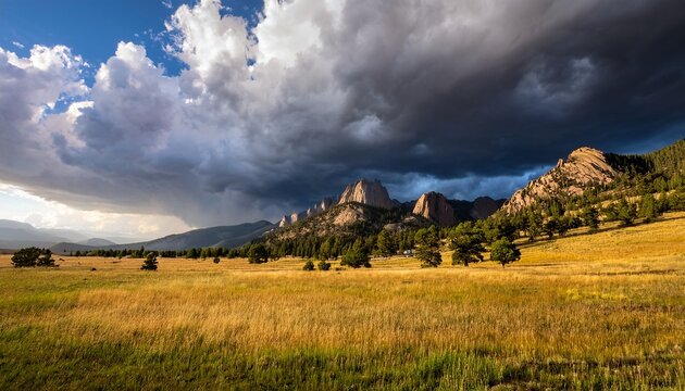 dramatic storm clouds over boulder mountains colorado nature scene open landscape wide angle natural beauty