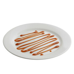 Caramel sauce drizzle on a plate for dessert presentation isolated PNG with Transparent Background