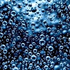 Close-Up of Water Droplets in Blue Background Creating Artistic Bubbles in Motion