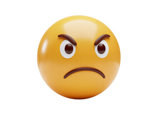 Fototapeta premium A 3d rendered yellow emoji face with an angry expression and furrowed brows isolated on transparent background
