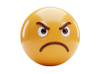 Fototapeta premium A 3d rendered yellow emoji face with an angry expression and furrowed eyebrows isolated on transparent background