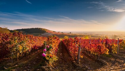rose in a vineyard in autumn