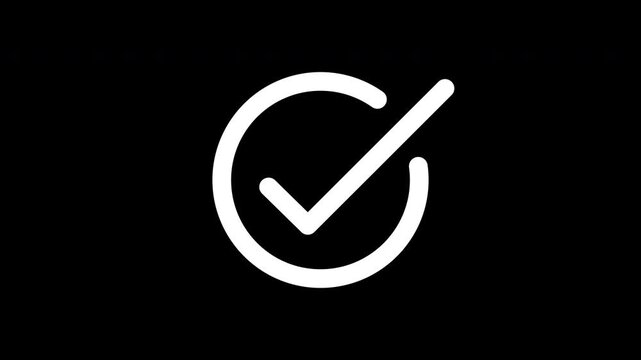 check mark Successfully, check mark white icon animation on black background, check mark list smooth animation