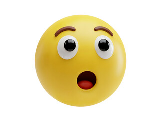 A surprised yellow emoji face with wide open eyes and mouth expressing shock and astonishment isolated on transparent background
