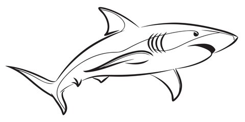 Obraz premium Minimalist continuous line art drawing of a shark swimming presented as a sleek modern illustration perfect for aquatic themes and ocean inspired designs