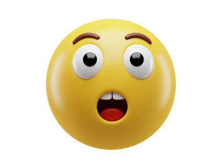 Surprised yellow emoji face with wide open mouth and eyes expressing shock and disbelief isolated on transparent background