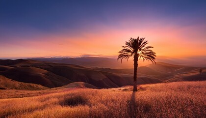serene landscape featuring a solitary tree on a hilltop surrounded by a vibrant meadow of wildflowers