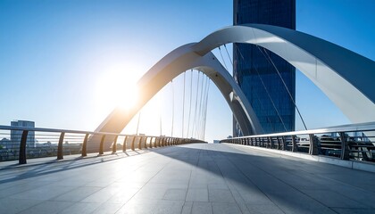 Obraz premium Architectural marvel, urban infrastructure design under the expansive blue sky and shining sun