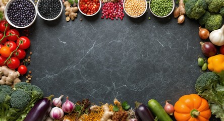 Fresh Produce Frame Vibrant Food Background with Copy Space