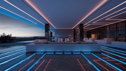 Obraz premium Modern luxury villa interior with sleek design and ambient lighting system