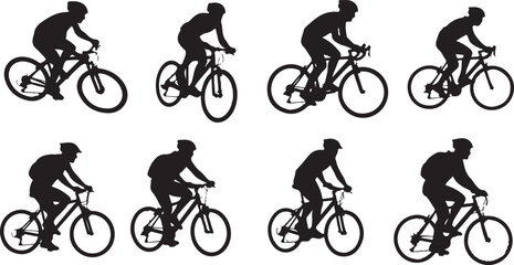 Obraz premium Cyclist silhouettes in motion isolated on transparent background