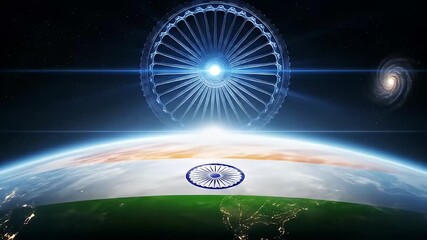 ashoka chakra happy independence day india flag planet earth space concept