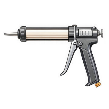 Heavy duty metal sausage stuffer gun with transparent tube isolated on transparent background