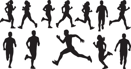 Naklejka premium Collection of diverse runner silhouettes in motion isolated on transparent background