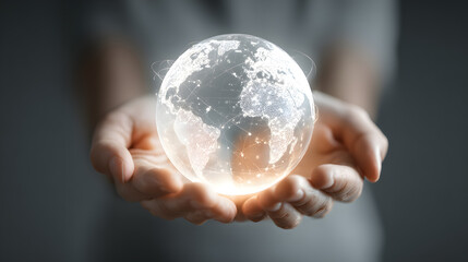 Holding Glowing Globe Representing Global Connection in Business or Technology