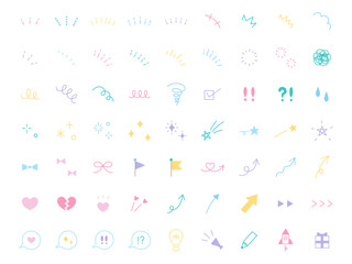 シンプルなアイコンのベクターイラストセット。飾り、ハート、シンプル、星、集中線