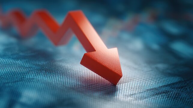 Downward Trend: A dynamic red arrow plunges downward, symbolizing a clear decrease and negative business trend. This image presents a clear and impactful message of economic decline.