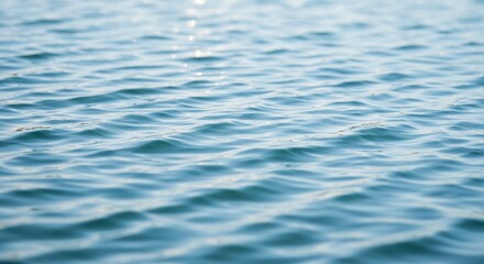 Naklejka premium Gentle waves shimmer serenely under soft sunlight creating a calming blue water texture. AI Generated