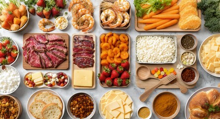 Variety of Food Ingredients and Dishes Flat Lay