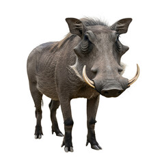 Fototapeta premium Stunning close-up of a majestic warthog with impressive tusks, isolated on black background