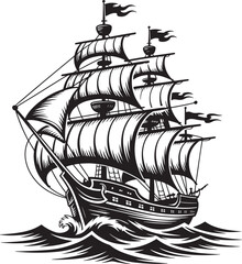 Majestic tall ship sails through rough seas under full sail