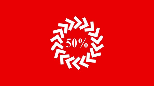 Animated 30 percent off sale announcement with arrows in a red background