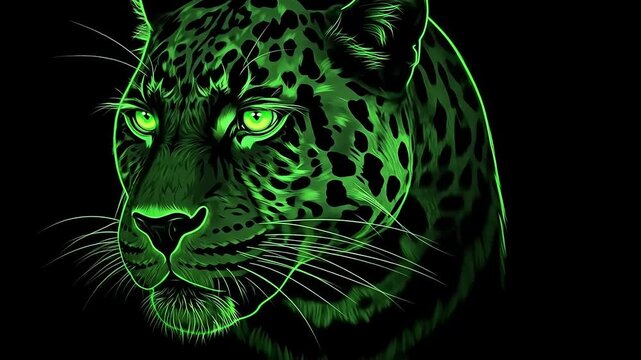 Glow Panther Illustration with Green Accents on Black Background