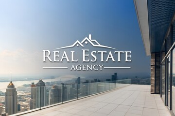 Image with property and Real Estate Agency writing modern ad-style visual for housing market professionals with clean design and room for branding company identity or contact info