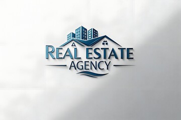 Real Estate Agency text on modern architecture background banner has logo look and space for realty advertisement perfect for brokers housing managers or real estate agencies