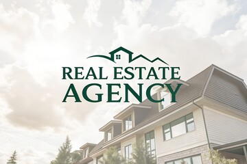 House illustration with Real Estate Agency writing logo-style visual with advertising space modern layout for realtors brokers property managers or agencies listing homes and apartments professionally