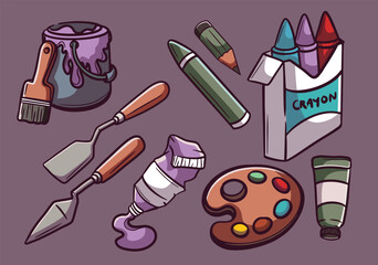 Cartoon Art Supplies and Painting Tools Illustration