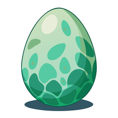 a large green speckled egg with various shades of green spots and patches covering its surface.