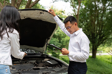 Insurance Agent. Professional providing car service consultation in nature.