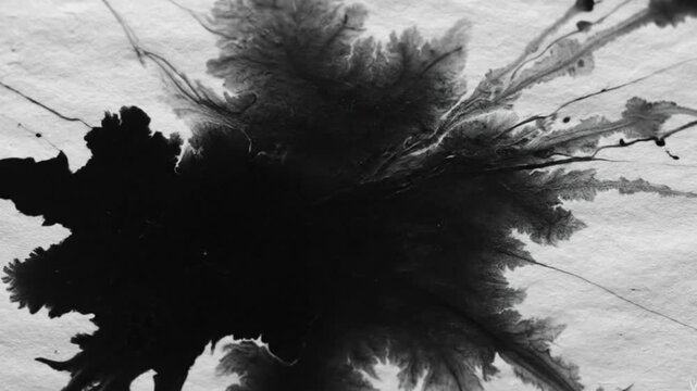 Abstract sumi-e ink flow animation on rice paper texture, organic motion, black and white aesthetic, meditative and artistic