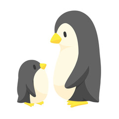 Cute Cartoon Penguin Mother and Child