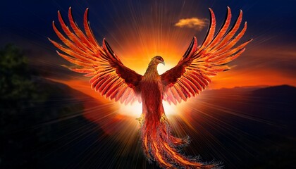 majestic phoenix ascends in a show of fiery brilliance and ethereal beauty