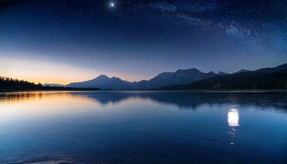 serene moonlit landscape over soft clouds with starry sky and distant horizon at twilight