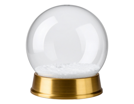 Empty Snow Globe with Frosted Glass Dome and Golden Base, Ready for Custom Design, Transparent PNG