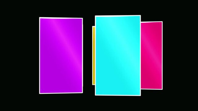 Abstract 3d carousel loop on black background. Colorful 3d motion concept. Festival & virtual interface- Illuminated rectangles are constantly rotating. Five carousel rotating bright color display.