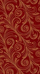 Elegant golden swirling floral design on a rich red background creating a luxurious texture