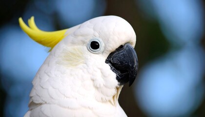 Close-up portrait of a Sulphur-crested Cockatoo with crisp details and vibrant colors
