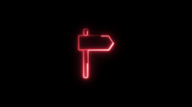 Neon Direction Sign Icon &ndash; Glowing Red Vector Arrow Signboard for Navigation, Guidance, Wayfinding, or Travel &ndash; Ideal for Maps, Tourist Apps, Events, or Location-Based Interfaces