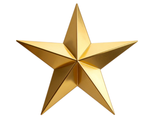 Shiny Gold Christmas Star with 3D Beveled Edges, Tree Topper Style, Transparent Background PNG